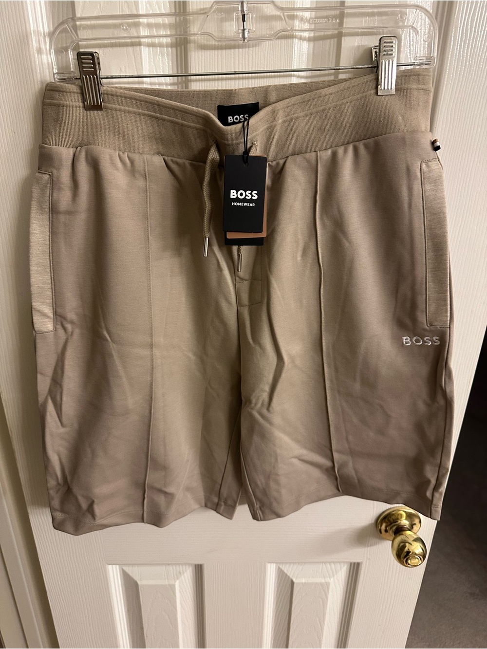 BOSS Men's Khaki Beige Drawstring Athletic Shorts